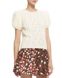 RED Valentino Aran Short-Sleeve Cable-Knit Pullover at Neiman Marcus