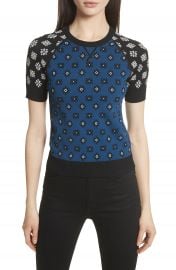 RED Valentino Contrast Sleeve Floral Print Sweater at Nordstrom