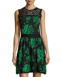 RED Valentino Floral Jacquard Lace-Yoke Dress GreenBlack at Last Call