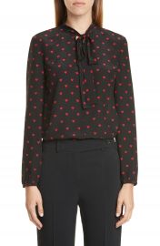 RED Valentino Heart Print Tie Neck Silk Top   Nordstrom at Nordstrom