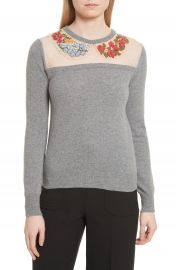 RED Valentino Macram     Floral Embellished Wool Sweater at Nordstrom