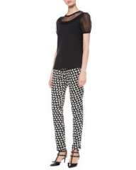 RED Valentino Point DEsprit-Sleeve Tee and Bow-Print Ankle Pants at Neiman Marcus