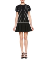 RED Valentino Polka Dot Knit Top and Tech Cady Full Skirt at Neiman Marcus