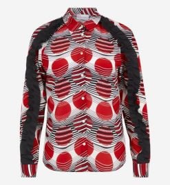 RED Valentino Printed Silk Shirt with Contrast Frills at Galeries Lafayette