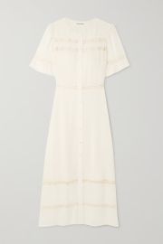 REFORMATION NET SUSTAIN Woodson lace-trimmed ruffled georgette midi dress NET-A-PORTER at Net a Porter