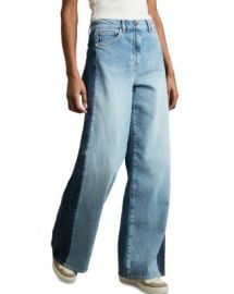 REISS Briar Contrast Panel High Rise Wide Leg Jeans in Light Blue Bloomingdalex27s Women at Bloomingdales