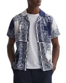 REISS Loxley Regular Fit Short Sleeved Printed Cuban Collar Shirt Bloomingdales at Bloomingdales