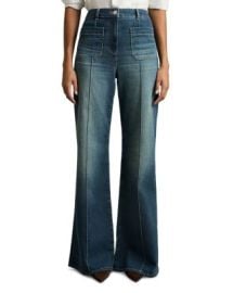 REISS Sakura Patch Pocket High Rise Flare Jeans in Mid Blue Bloomingdales at Bloomingdales
