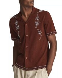 REISS Sampson Cuban Embroidered Camp Shirt Bloomingdales at Bloomingdales