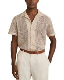 REISS Sterling Geo Crochet Button Down Camp Shirt Bloomingdales at Bloomingdales