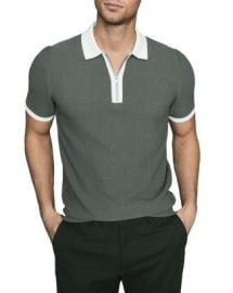 REISS Tobago Cotton Textured Tipped Zip Polo Men - Bloomingdale s at Bloomingdales