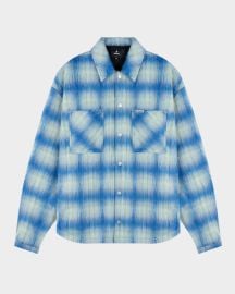 REPRESENT Menx27s Textured Check Overshirt at Neiman Marcus