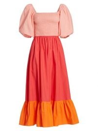 RHODE Eloise Puff Sleeve Colorblocked Midi Dress  SaksFifthAvenue at Saks Fifth Avenue