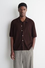 RIBBED-KNIT COTTON SHIRT - DARK BROWN COS US at COS