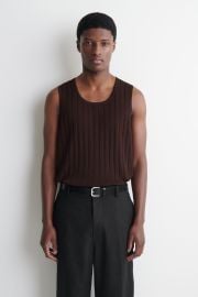RIBBED-KNIT COTTON TANK TOP - DARK BROWN COS US at COS