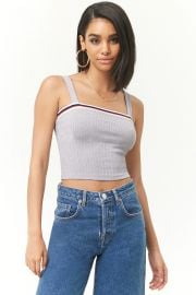 RIBBED STRIPED-TRIM CAMI at Forever 21