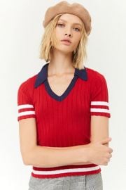 RIBBED SWEATER-KNIT VARSITY TOP at Forever 21