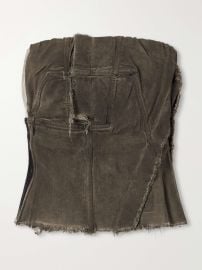 RICK OWENS DRKSHDW paneled frayed stretch-denim top at Net a Porter