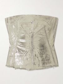 RICK OWENS Strapless frayed metallic denim bustier top at Net a Porter