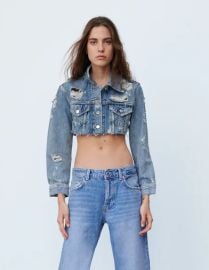 RIPPED DENIM JACKET - Blue   United States at Zara