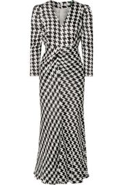 RIXO - Ziggy gathered houndstooth satin midi dress at Net A Porter