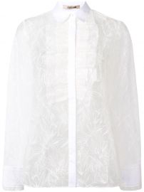 ROBERTO CAVALLI RUFFLE FRONT LACE SHIRT - WHITE at Farfetch