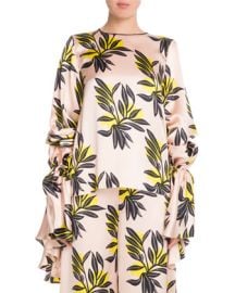 ROKSANDA Poet-Sleeve Round-Neck Floral-Print Silk Blouse at Neiman Marcus