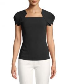 ROLAND MOURET FLUTTERED CAP-SLEEVE SQUARE-NECK BLOUSE at Bergdorf Goodman