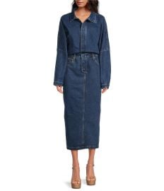 RONNY KOBO Sebastian Denim Point Collar Neck Long Dolman Sleeve Pocketed Midi Shirt Dress Dillardx27s at Dillards