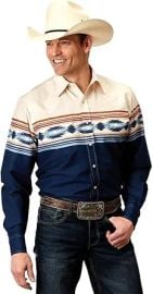 ROPER Western Shirt Mens L/S Aztec Border Blue 03-001-0431-0307 BU at Amazon