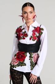 ROSA CORSET DETAIL BUTTON DOWN BLOUSE AKIRA at Akira