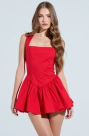 ROSALIA STRETCH LINEN MINI DRESS IN RED AKIRA at Akira