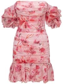 ROSES RUCHED SILK CREPE MINI DRESS at Luisaviaorma