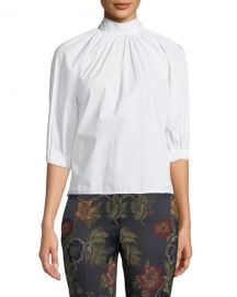 ROSETTA GETTY ELBOW-SLEEVE SLIT-BACK COTTON POPLIN BLOUSE at Bergdorf Goodman