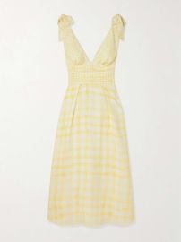 ROSIE ASSOULIN Bow-detailed checked Lyocell and linen-blend midi dress at Net a Porter