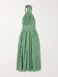 ROSIE ASSOULIN Halter In The Name Of Love gathered checked seersucker halterneck midi dress at Net a Porter
