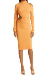 ROTATE Alice Cutout Ribbed Long Sleeve Body-Con Dress in Mock Orange Size 0 Us at Nordstrom