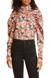 ROTATE Kim Floral Puff Sleeve Crop Top   Nordstrom at Nordstrom