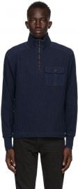 RRL Navy Ribbed Quarter-Zip Sweater at SSENSE