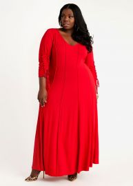 RUCHED SLEEVE SEAMED MAXI DRESS at Ashley Stewart