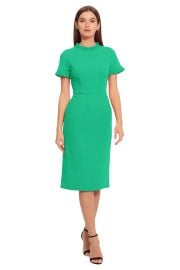 RUFFLE COLLAR SLANT POCKET SHEATH DRESS Maggy London at Maggy London