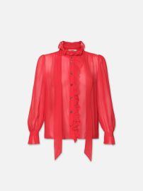 RUFFLE FRONT BUTTON UP SHIRT CHERRY RED FRAME at Frame