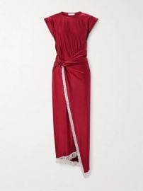 Rabanne Asymmetric fringed draped satin jersey dress at Net a Porter