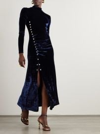 Rabanne Asymmetric ruched embellished velvet turtleneck dress at Net a Porter