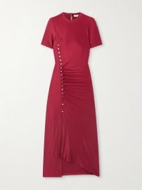 Rabanne Button detailed gathered jersey midi dress at Net a Porter