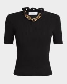 Rabanne Chain Necklace Short-Sleeve Sweater at Neiman Marcus