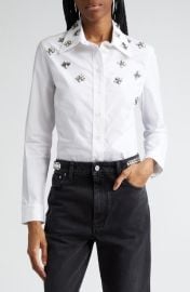 Rabanne Crystal Beaded Poplin Button-Up Shirt at Nordstrom