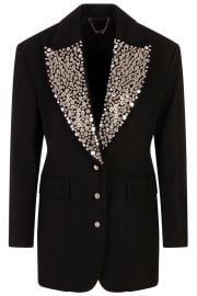 Rabanne Embellished Lapels Oversize Wool Grain de Poudre Blazer at Cettire