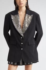 Rabanne Embellished Lapels Oversize Wool Grain de Poudre Blazer at Nordstrom