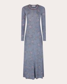 Rabanne Floral-Print Metallic Knit Maxi Dress OLIVELA at Olivela